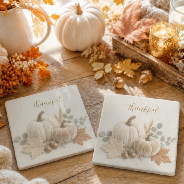 Minimalist Neutral Pumpkins Fall Stone Coaster (Creator Uploaded)