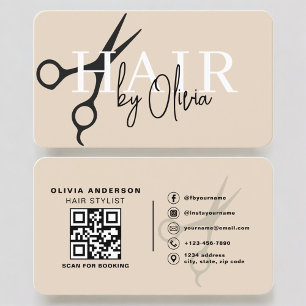 Minimalist Neutral Scissors Hairdresser QR Code Business Card