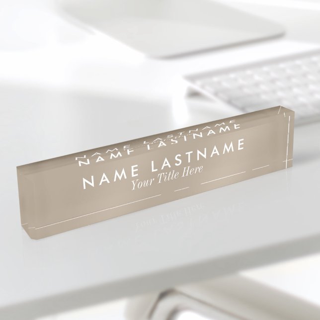 Minimalist Neutral Tan Beige Modern Elegant Simple Desk Name Plate (Creator Uploaded)