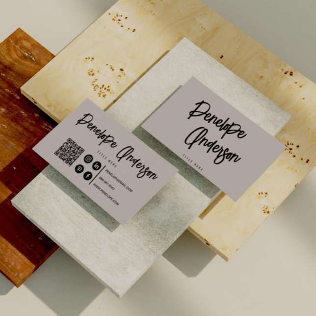 Minimalist Neutral Taupe Boho Chic QR Code Modern Business Card (Creator Uploaded)