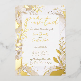 Minimalist Neutral Watercolor Foil Invitation