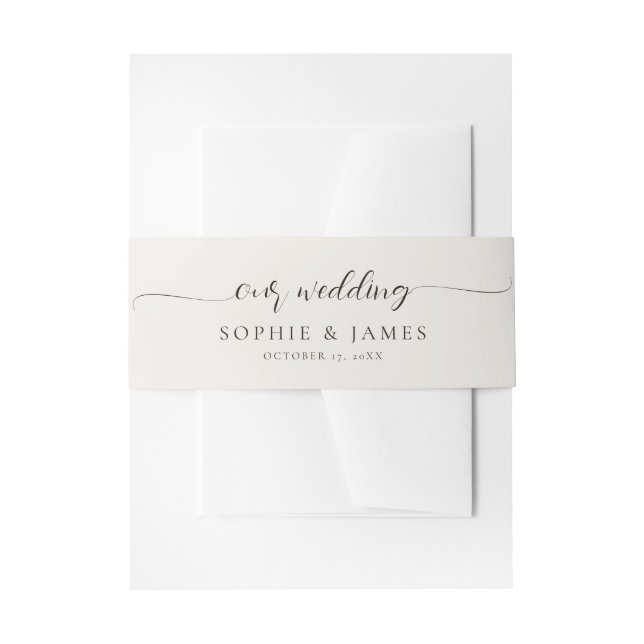 Minimalist Neutral Wedding Invitation Belly Band (Front Example)