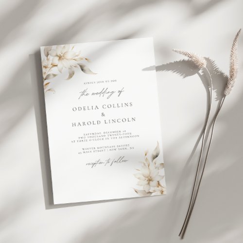 Minimalist Neutral Wedding White Floral Invitation