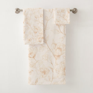 Minimalist Neutral Wildflower Bath Towel Set