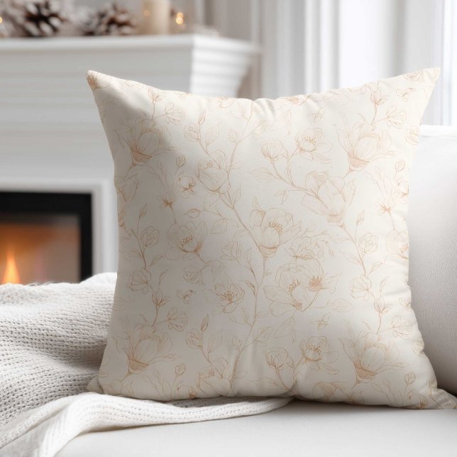 Minimalist Neutral Wildflower Throw Pillow (Creator Uploaded)