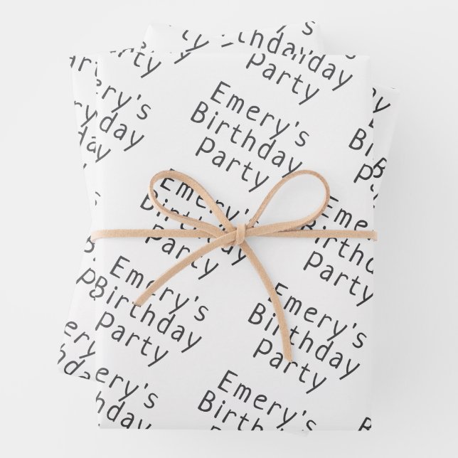 Minimalist Neutral With Name Happy Birthday Wrapping Paper Sheets (In situ)
