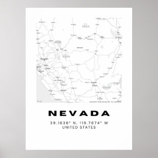 Minimalist Nevada Map Art - Black and White Poster