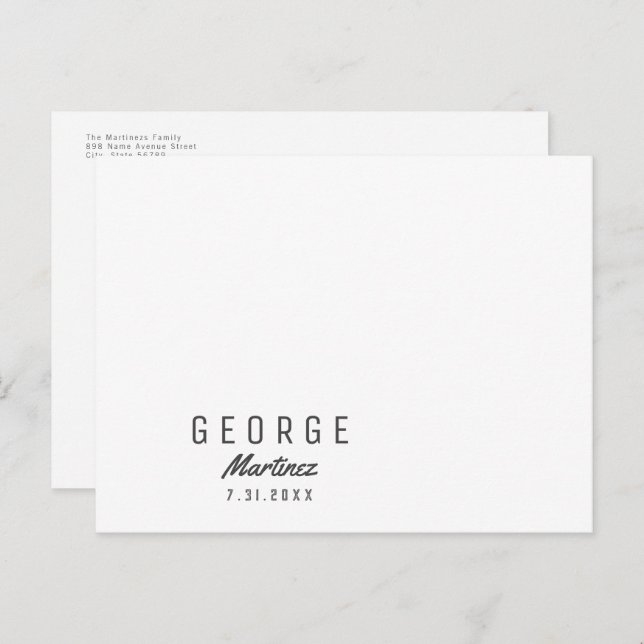 Minimalist New Baby Photo Birth Announcement Postcard (Front/Back)