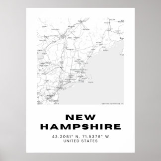 Minimalist New Hampshire Map Art - Black and White Poster