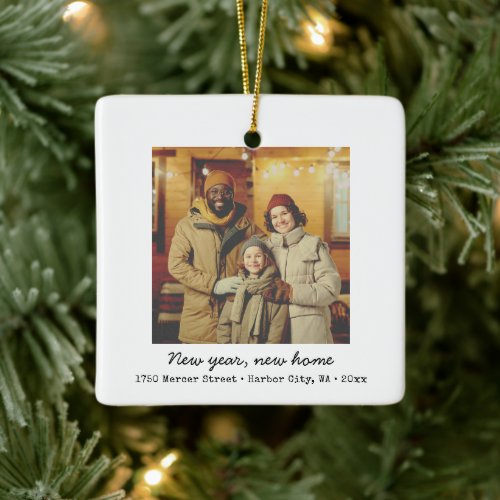 Minimalist New Home Address Moving New Year Photo Ceramic Ornament
