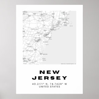 Minimalist New Jersey Map Art - Black and White Co Poster
