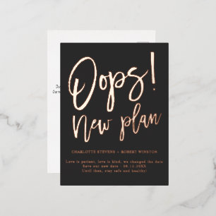 Minimalist new plan wedding change the date gray foil invitation postcard