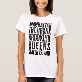 Minimalist New York City Boroughs Typography Map D T-Shirt