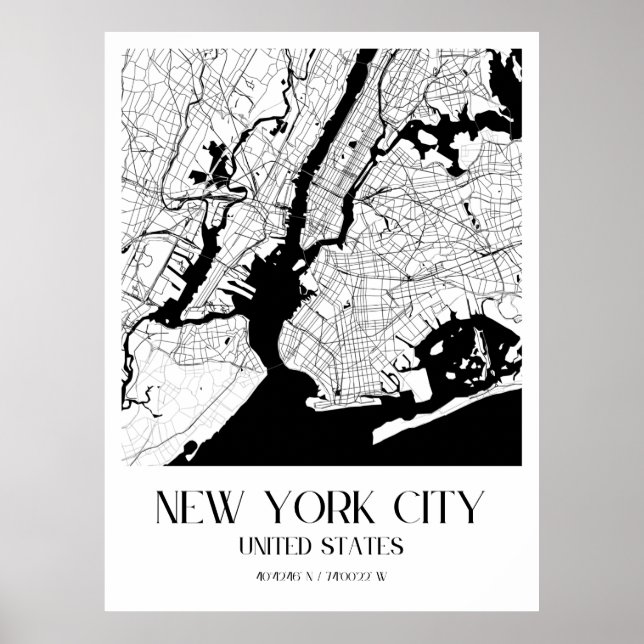 Minimalist New York City Map - Modern White Poster (Front)
