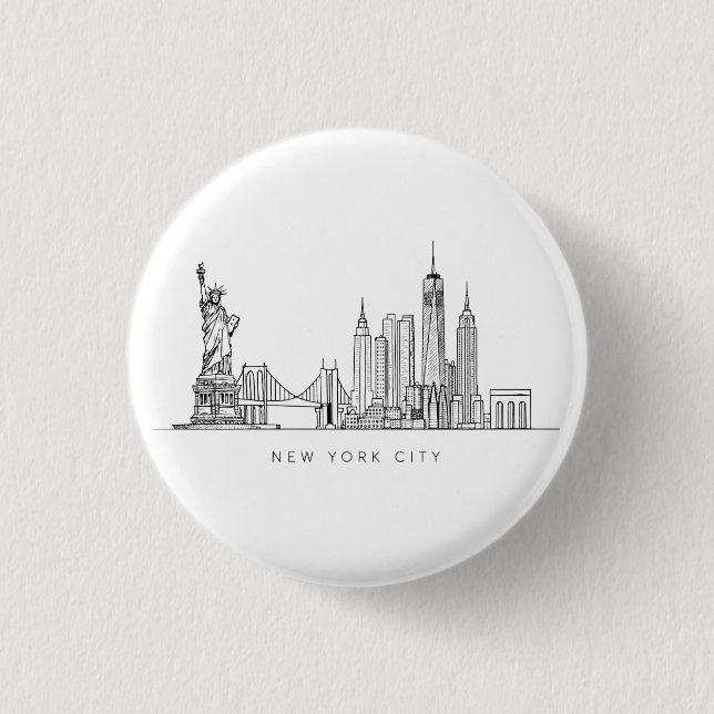 Minimalist New York City Skyline Line Art Button (Front)