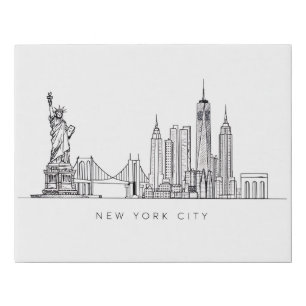 Minimalist New York City Skyline Line Art Faux Canvas Print