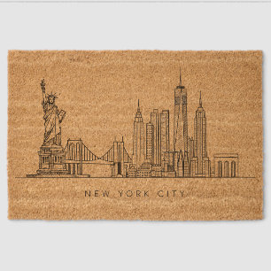 Minimalist New York City Skyline Line Art Fiber Doormat