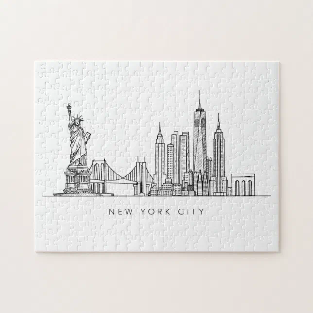 Minimalist New York City Skyline Line Art Jigsaw Puzzle | Zazzle