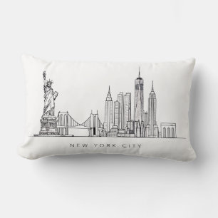 Minimalist New York City Skyline Line Art Lumbar Pillow