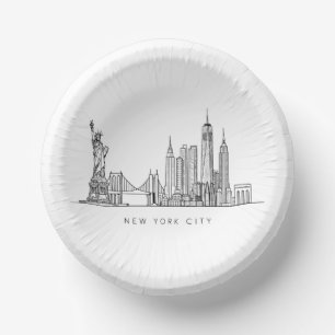 Minimalist New York City Skyline Line Art Paper Bowls