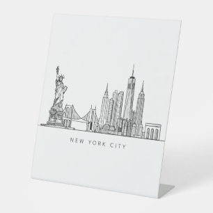 Minimalist New York City Skyline Line Art Pedestal Sign