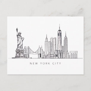 Minimalist New York City Skyline Line Art Postcard