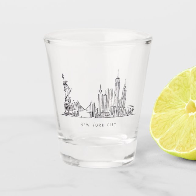 Minimalist New York City Skyline Line Art Shot Glass (Front)