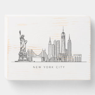 Minimalist New York City Skyline Line Art Wooden Box Sign