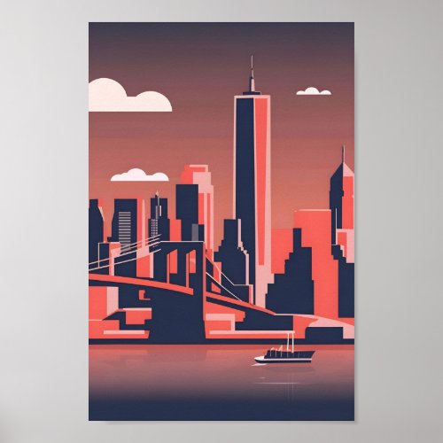 Minimalist New York Cityscape 4K Sleek  Poster
