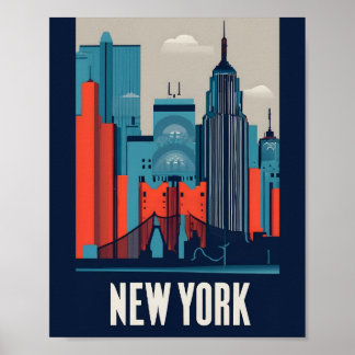 Minimalist New York Landscape Flat Vector Art  Poster