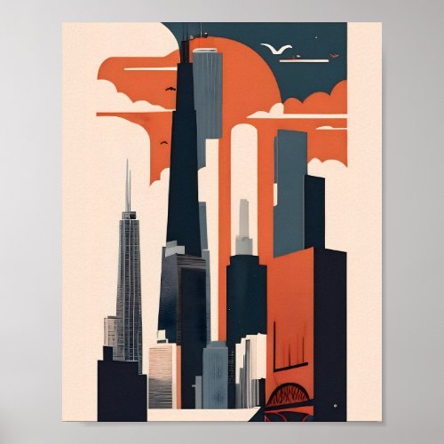 Minimalist New York Landscape Flat Vector Art Poster