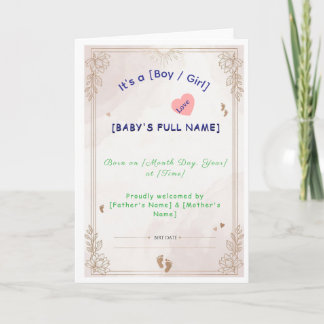 Minimalist Newborn Baby Announcement Card Templat