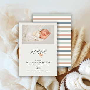 Minimalist Newborn Baby Photo Hello World Announcement