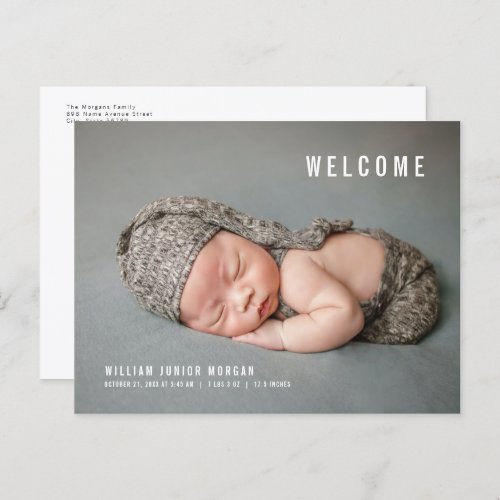 Minimalist Newborn Photo Birth Announcement Postcard