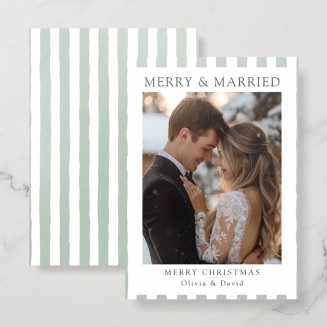 Minimalist Newlywed Christmas Merry and Married Letterpress Photo Cards (Front/Back)