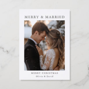 Minimalist Newlywed Christmas Merry and Married Letterpress Photo Cards
