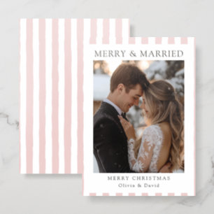 Minimalist Newlywed Christmas Merry and Married Letterpress Photo Cards