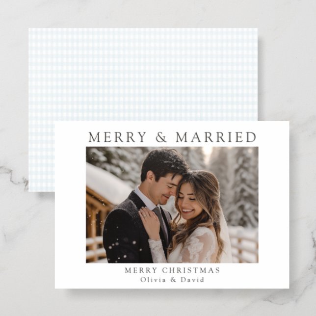 Minimalist Newlywed Christmas Merry and Married Letterpress Photo Cards (Front/Back)