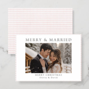 Minimalist Newlywed Christmas Merry and Married Letterpress Photo Cards