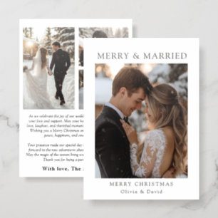 Minimalist Newlywed Christmas Merry and Married Letterpress Photo Cards