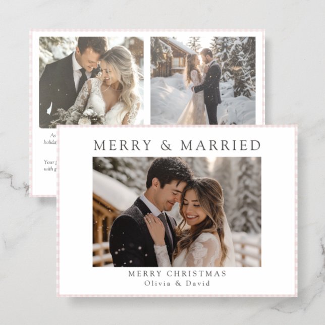 Minimalist Newlywed Christmas Merry and Married Letterpress Photo Cards (Front/Back)