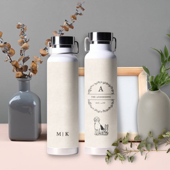 Minimalist Newlywed Couple Gift Monogram Initials  Water Bottle (Creator Uploaded)