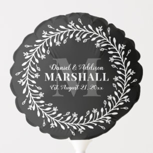 Minimalist Newlywed Couple Wreath Monogram Name Balloon