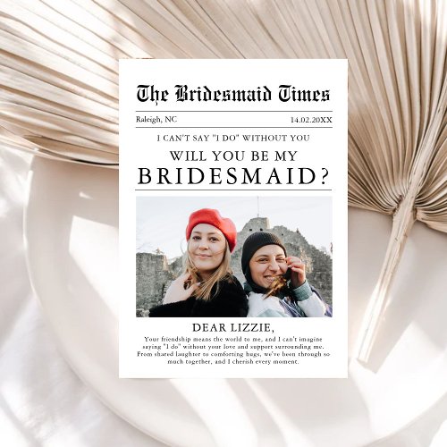 Minimalist Newspaper Bridesmaid Photo Proposal  Invitation