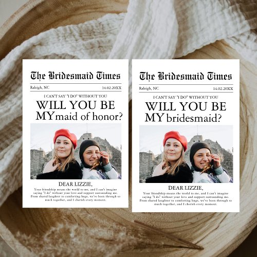 Minimalist Newspaper Maid of Honor Photo Proposal  Invitation