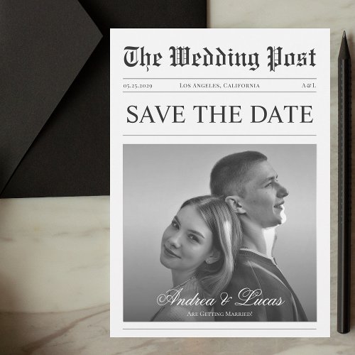 Minimalist Newspaper Photo Save the Date Wedding Invitation