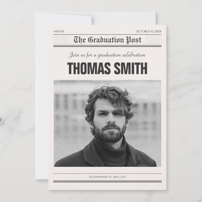 Minimalist Newspaper poster photo graduation Invitation (Front)