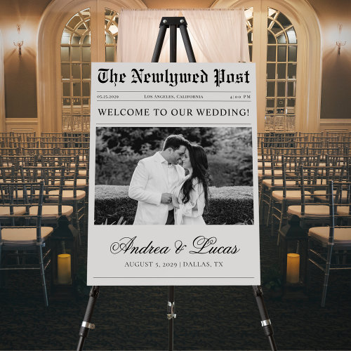 Minimalist Newspaper Style Wedding Welcome Sign