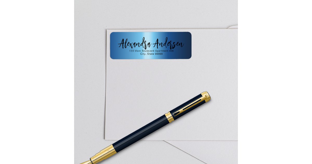 Minimalist Night Blue Metallic Trendy Script Label | Zazzle