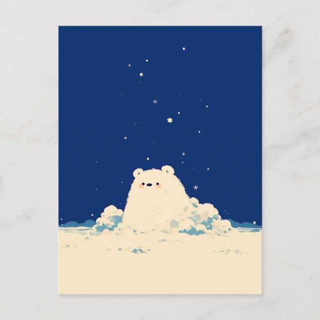 Minimalist Night Snow Polar Bear Cub Postcard (Front)